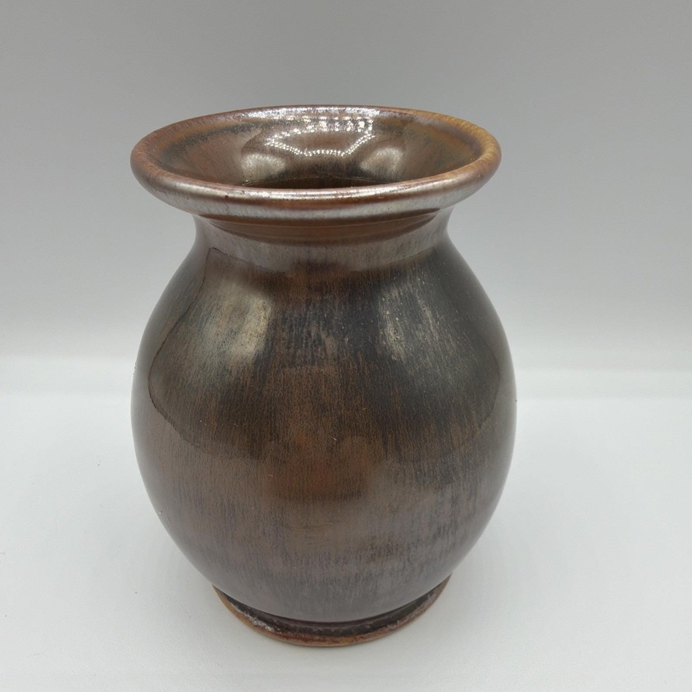 Vintage Studio Pottery Bud Vase Weed Pot Hand Thrown Brown Handmade Signed 4"